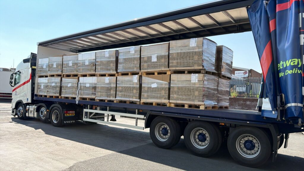 New trailer loaded with pallets